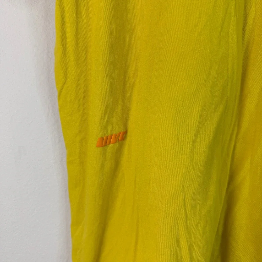 Nike T-Shirt Mens Large Yellow Multi Logo Graphic Short Sleeve Sportswear Tee